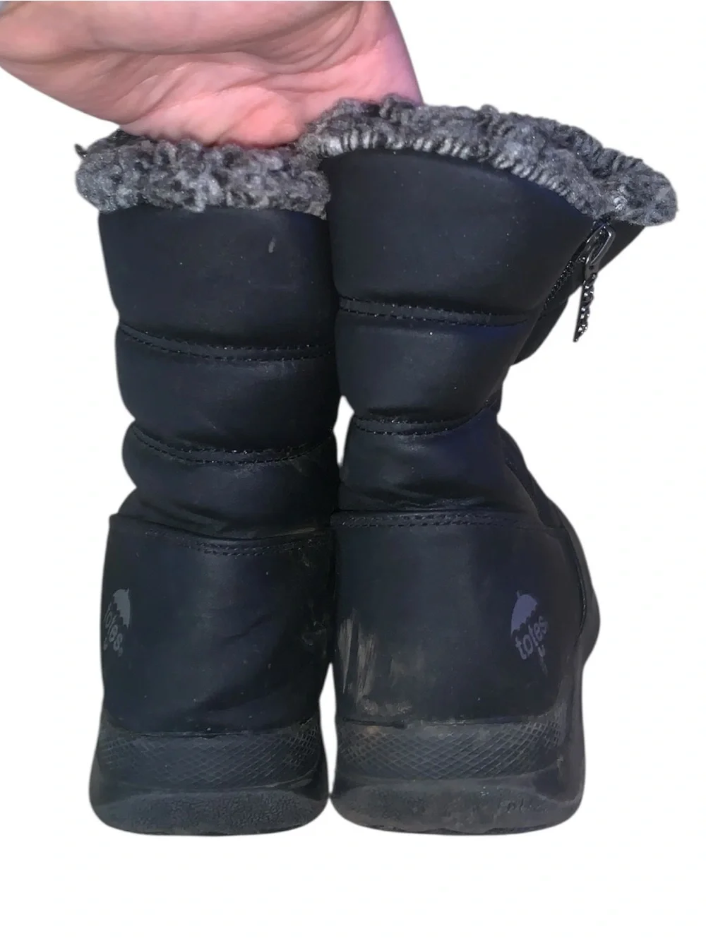 Totes Black Quilted Faux-Fur Lined Winter Boots Zip Up Womans 7